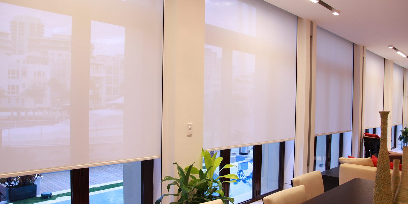 Modern living space with solar roller shades